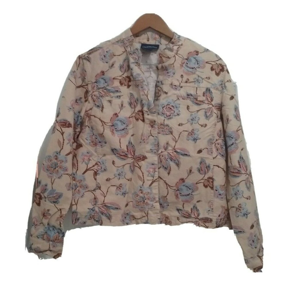 Charter Club Jacket Women’s Size XL Floral Linen Long Sleeve Jacket